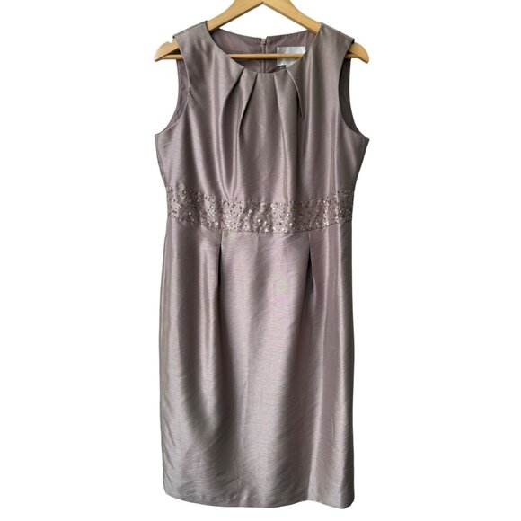 David's Bridal Mother Of The Bride Sequin Dress Size 14 Taupe Champagne Shift - Picture 1 of 12